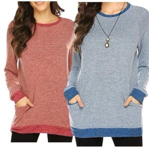 Set of 2 Color Block Long Sleeve Sweatshirt Pullover Round Neck
With Pockets